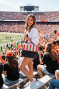 Handbag-Purse-Satchel –  Orange & White Stripes with Dark Denim-Look Body