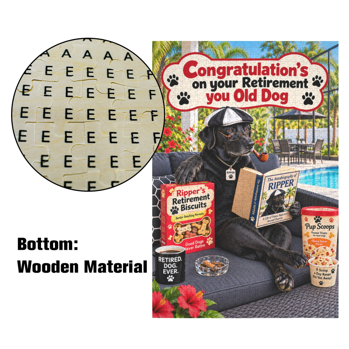 Retirement Gift-Jigsaw Puzzle-1000 Piece Wooden-Black Labrador Retriever Dog Relaxing