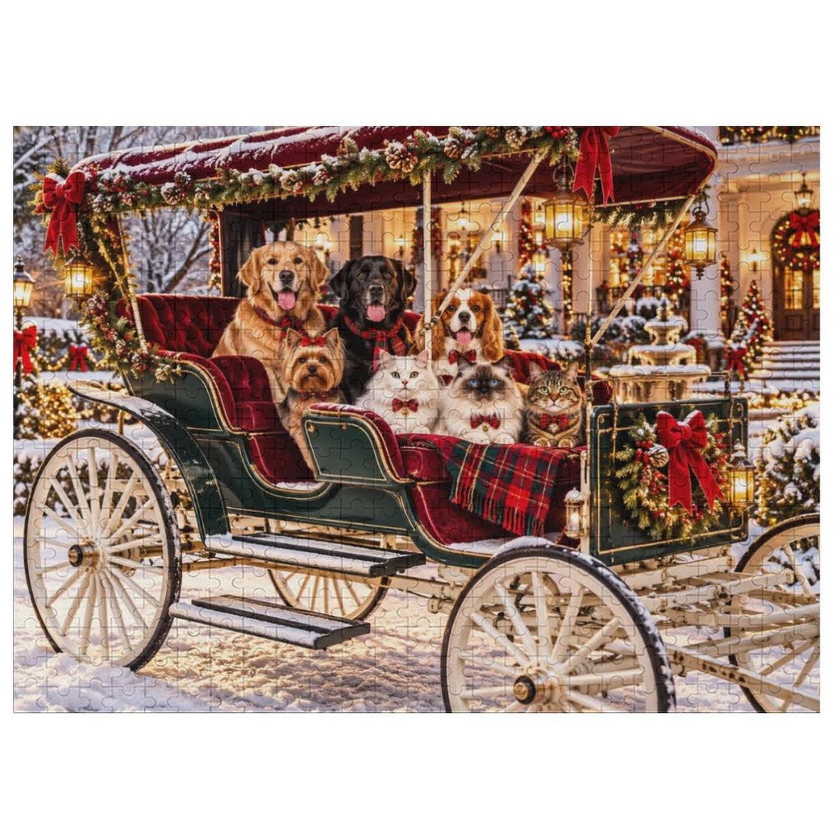 Christmas at the Grand Southern Estate – Dogs & Cats 500-Piece Wooden Jigsaw Puzzle – product image
