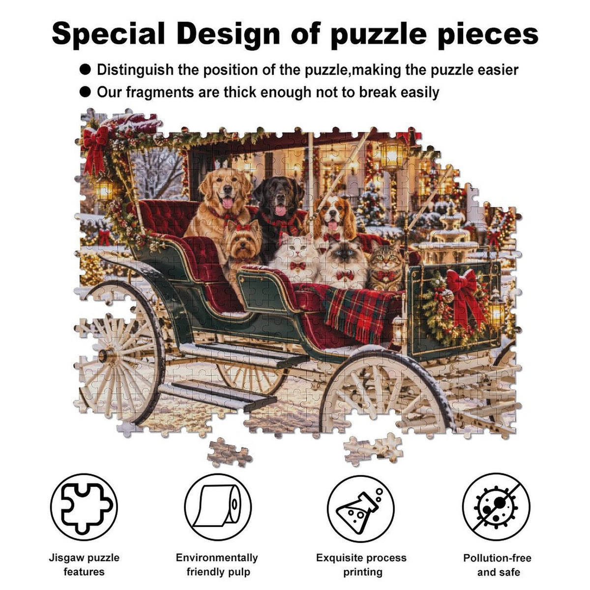 Christmas at the Grand Southern Estate – Dogs & Cats 500-Piece Wooden Jigsaw Puzzle