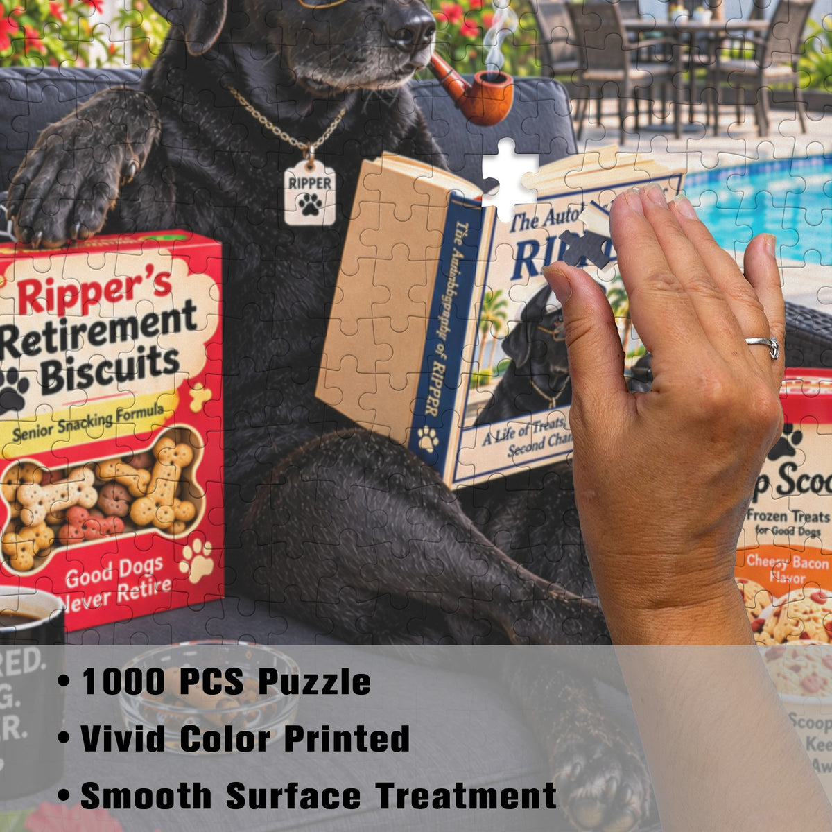 Retirement Gift-Jigsaw Puzzle-1000 Piece Wooden-Black Labrador Retriever Dog Relaxing
