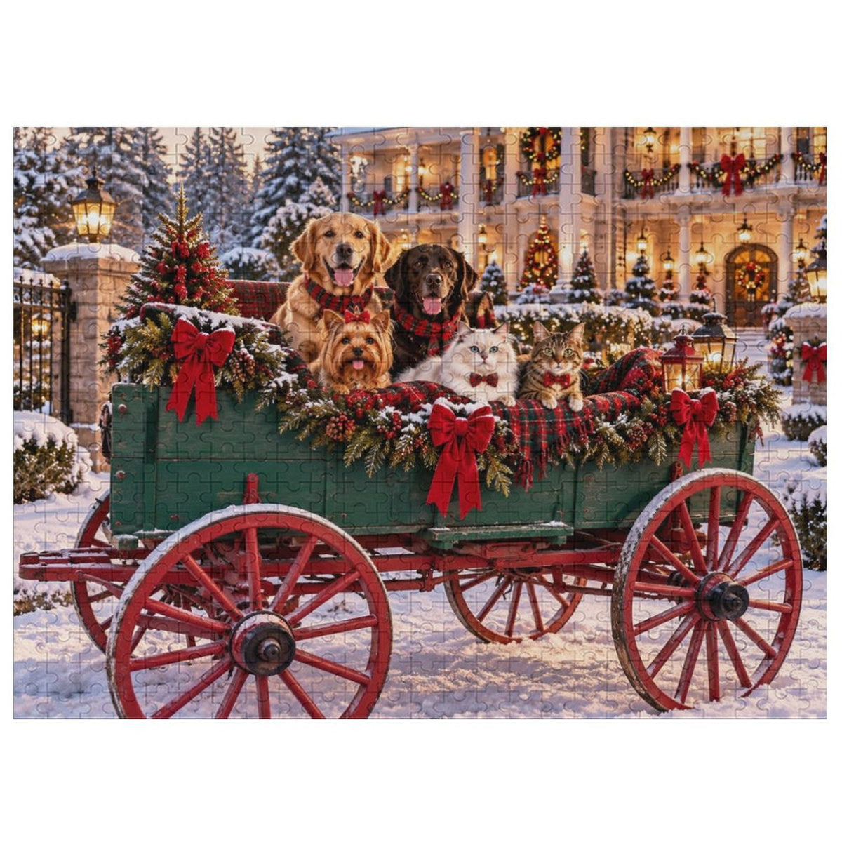 Christmas at Southern Mansion – Dogs & Cats 500-Piece Wooden Jigsaw Puzzle – product image