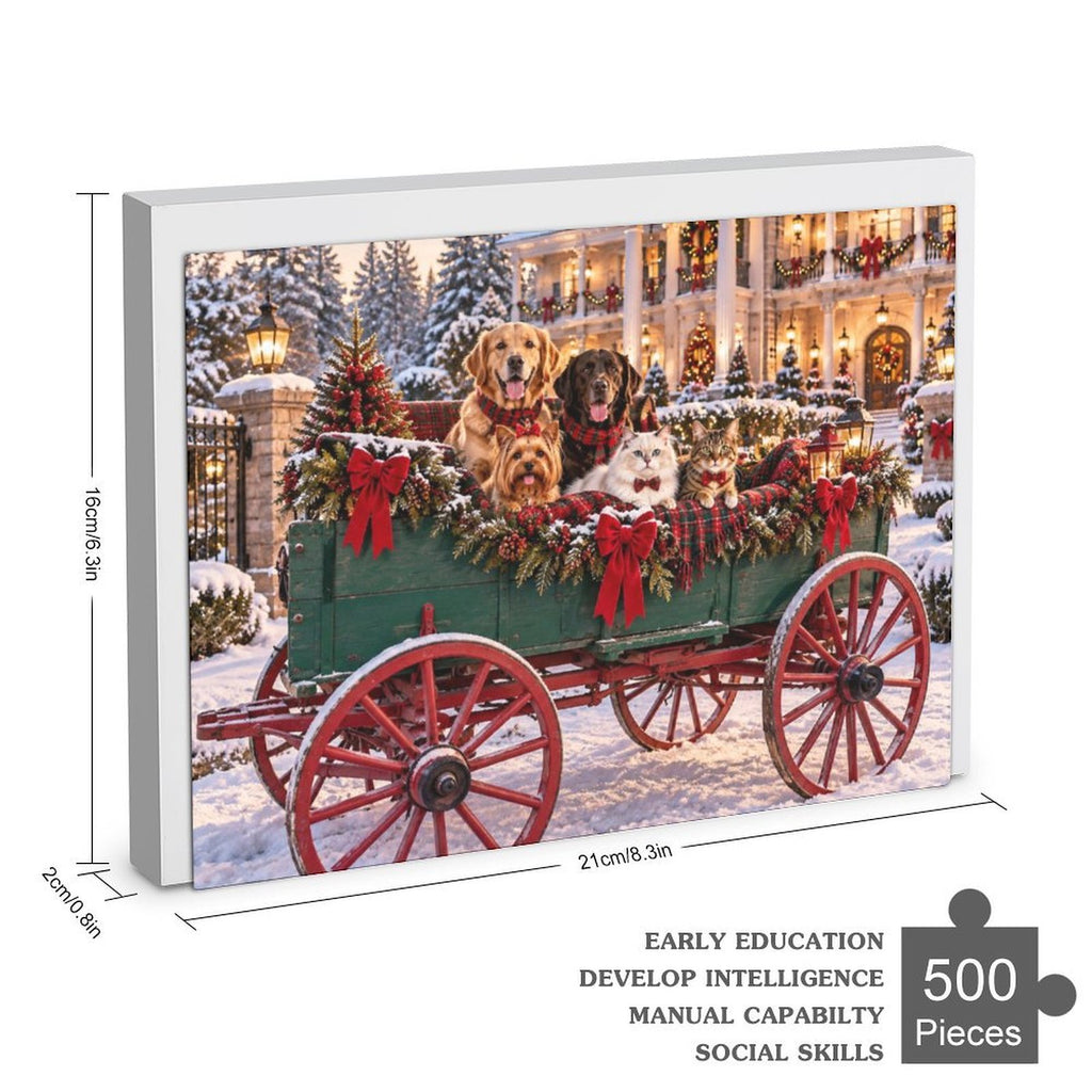 Christmas at Southern Mansion – Dogs & Cats 500-Piece Wooden Jigsaw Puzzle