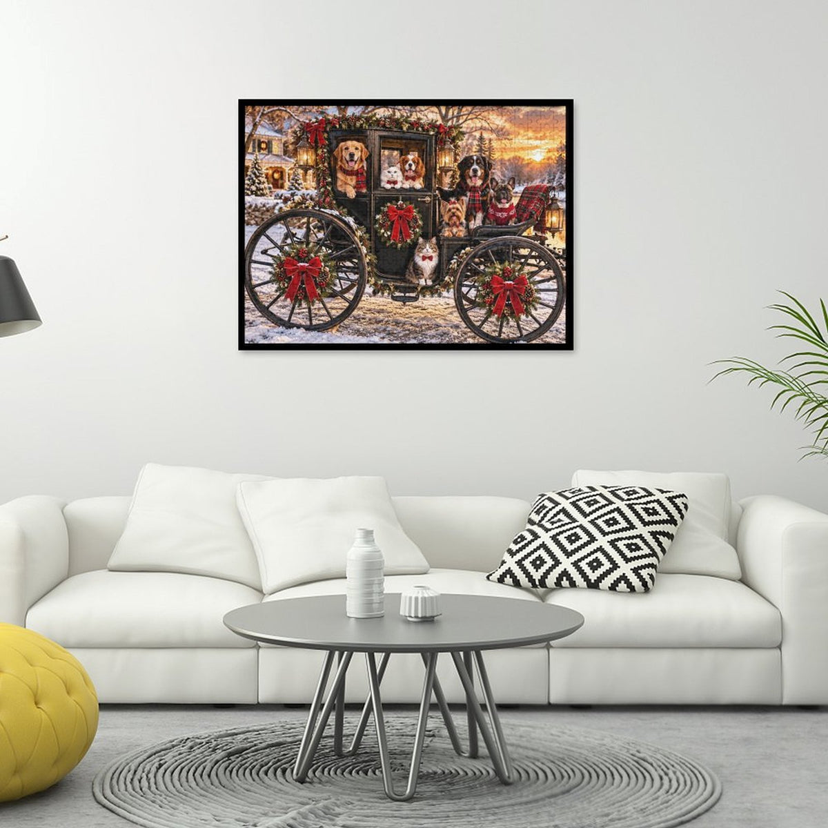 Christmas Eve Carriage Ride – Dogs & Cats 500-Piece Wooden Jigsaw Puzzle
