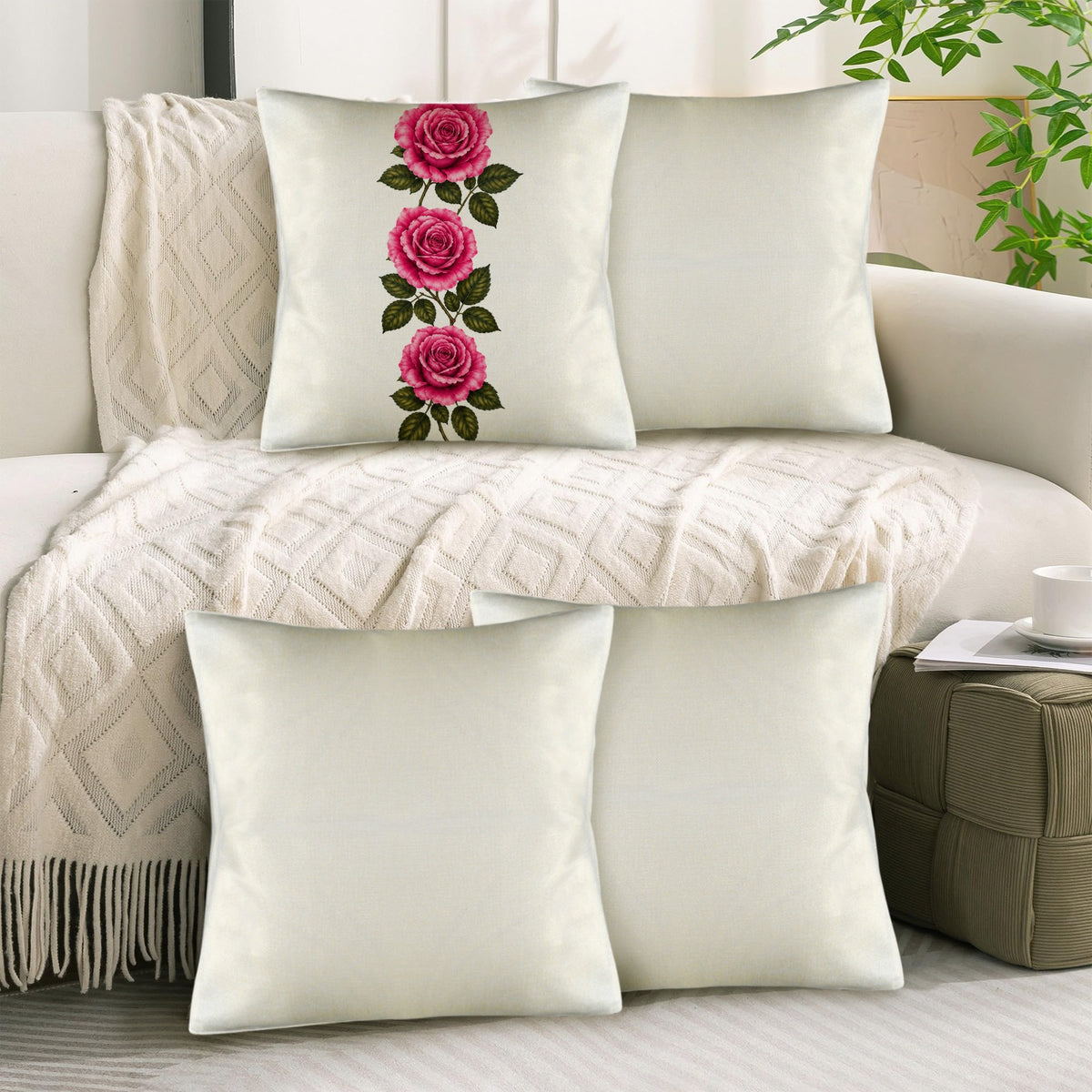 Pillow Cover-3-Rose-Vertical-Pink-Envelope Close-set of 4-Cover only, no insert
