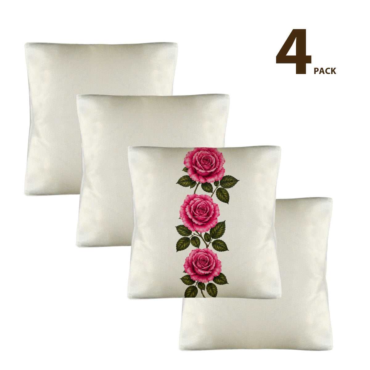 Pillow Cover-3-Rose-Vertical-Pink-Envelope Close-set of 4-Cover only, no insert