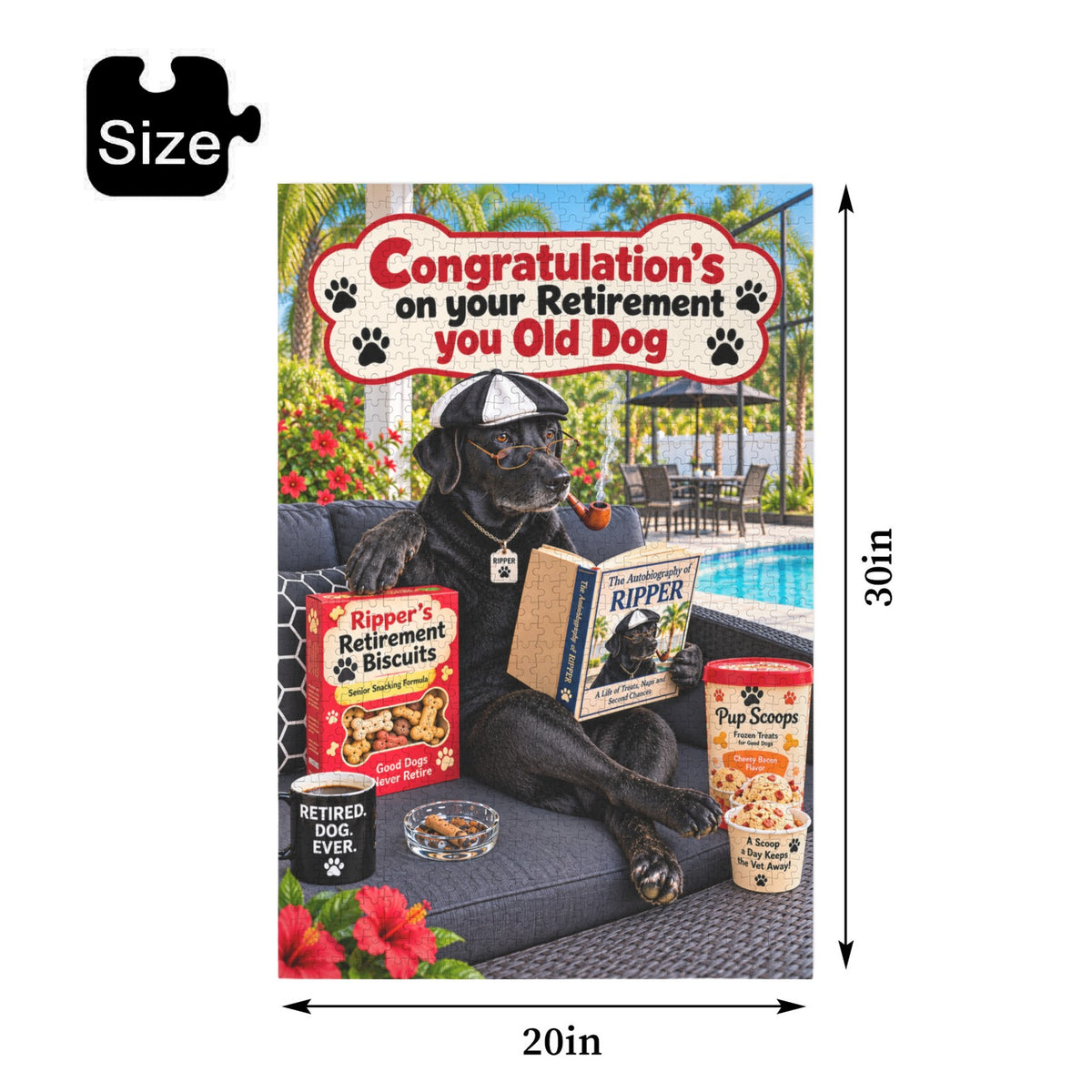 Retirement Gift-Jigsaw Puzzle-1000 Piece Wooden-Black Labrador Retriever Dog Relaxing