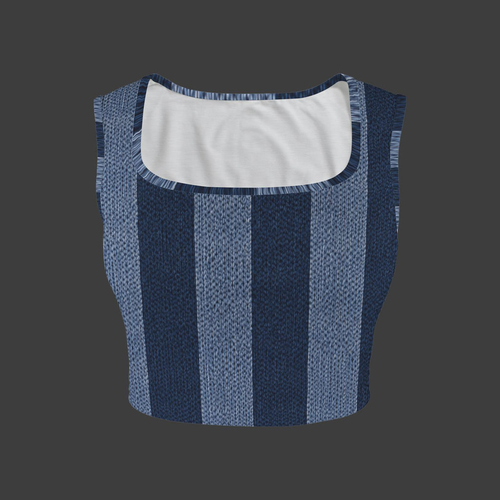 Tank Top-Blue Stripe Square Neck Crop