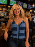 Tank Top-Casual V-Neck Racerback Blue Denim Stripe