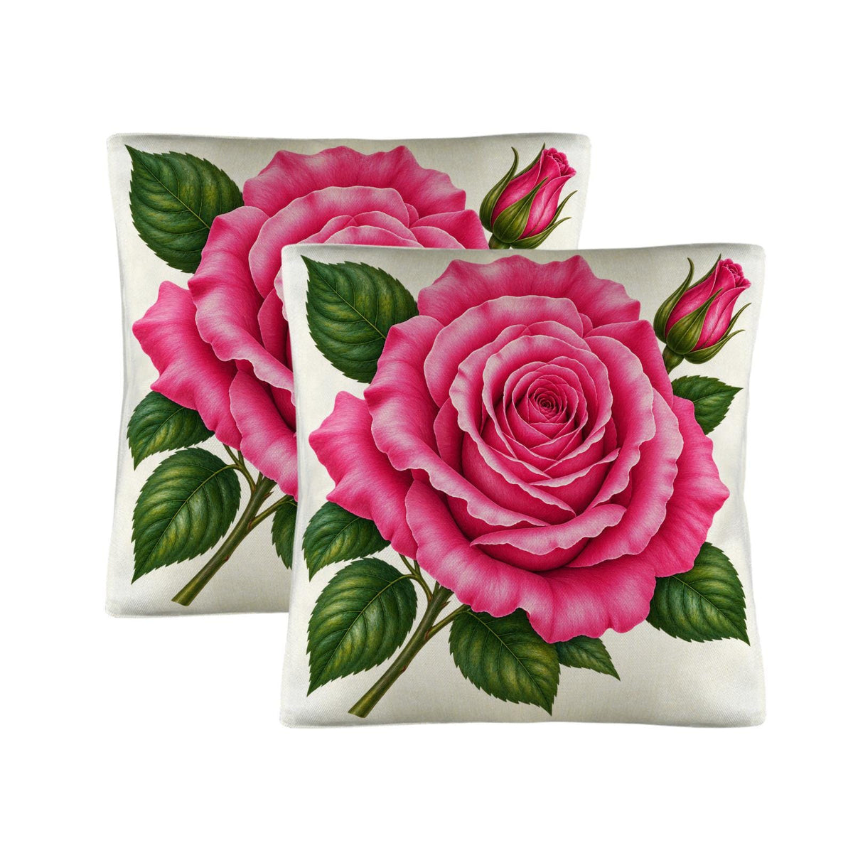 Pillow Covers-1-Pink Rose-18" x 18"-Linen & Polyester Ivory-2 Pack